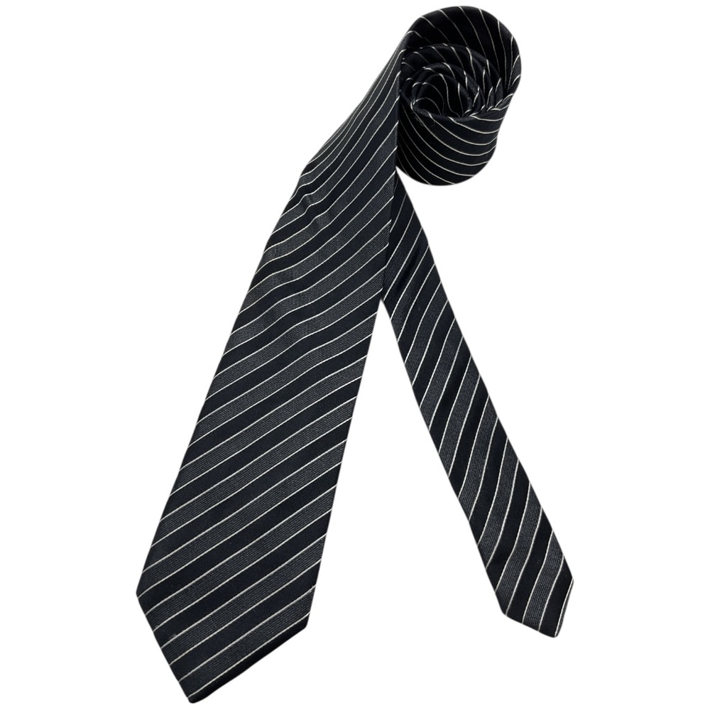 CERRUTI 1881 Black/Gray Striped Silk LUXURY Tie ITALY